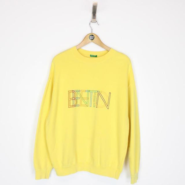 Vintage 90s Benetton Yellow and Multicoloured Spellout Sweatshirt Jumper