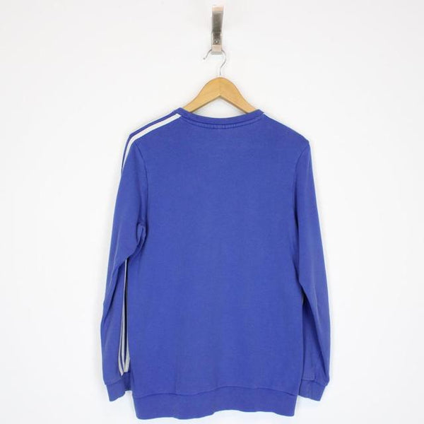 Vintage 00s Adidas Blue and White Spellout Sweatshirt Jumper