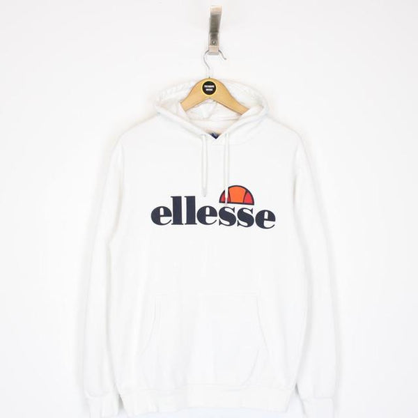 Ellesse White and Navy Blue Spellout Hoodie Jumper