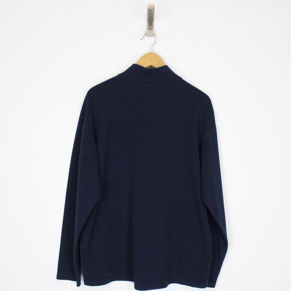 The North Face Navy Blue and White 1/4 Zip Spellout Fleece Jumper