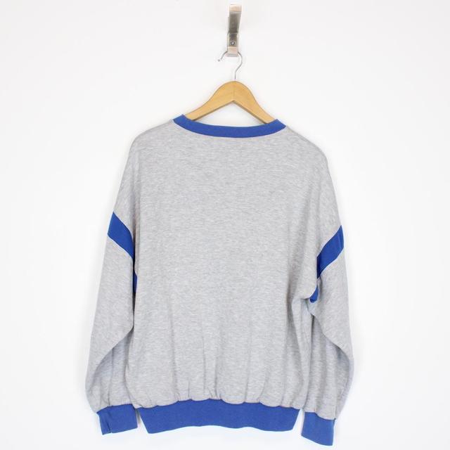 Vintage 90s Adidas Grey and Blue Spellout Sweatshirt Jumper