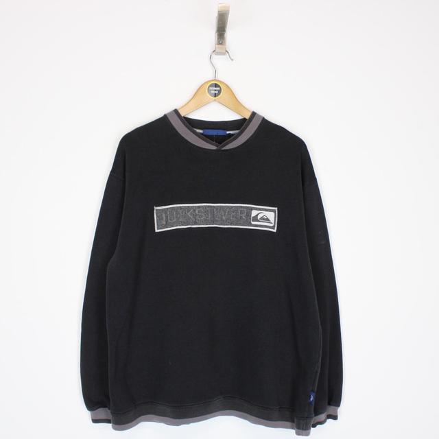 Vintage 90s Quiksilver Black Crew Neck Spellout Sweatshirt Jumper