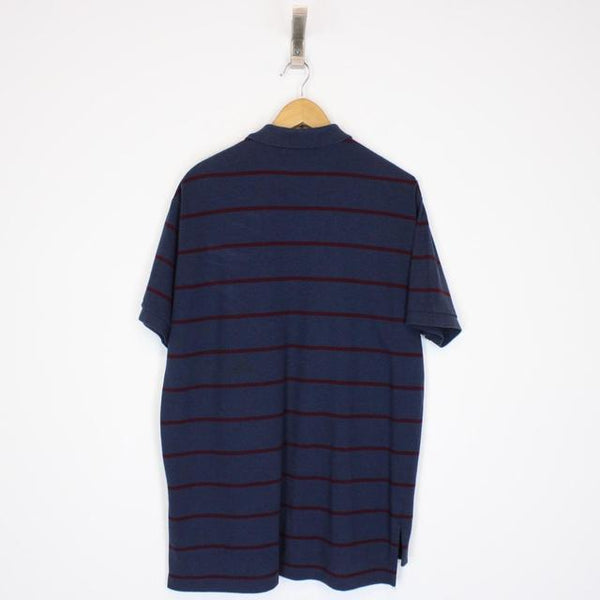 Polo Ralph Lauren Navy Blue and Burgundy Striped Short Sleeve Polo Shirt