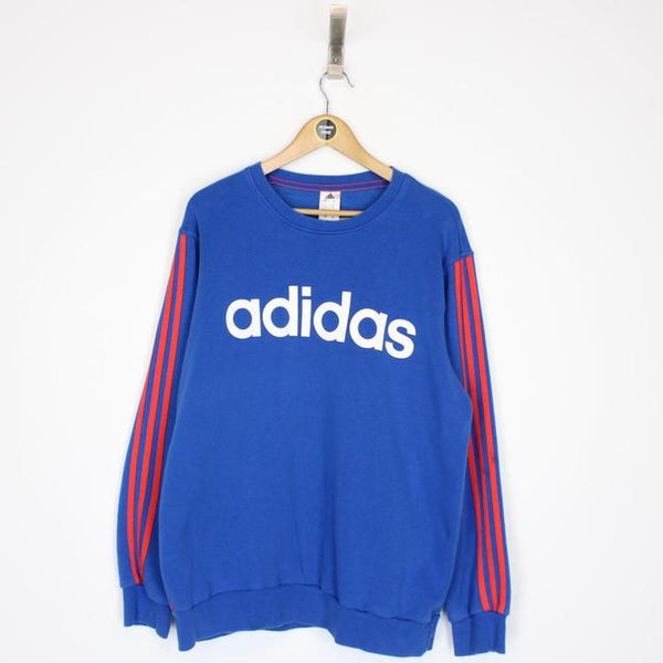 Adidas Blue and White Spellout Sweatshirt Jumper