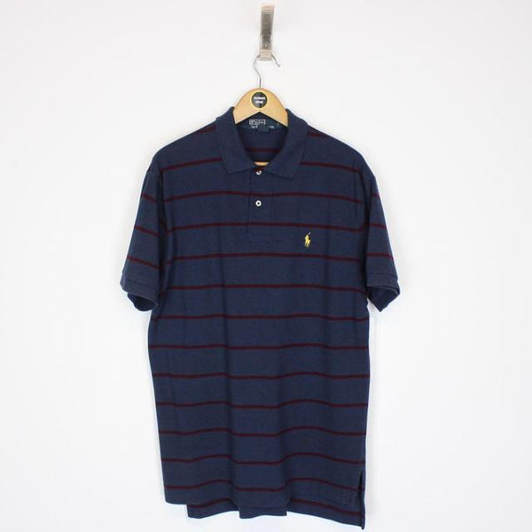 Polo Ralph Lauren Navy Blue and Burgundy Striped Short Sleeve Polo Shirt