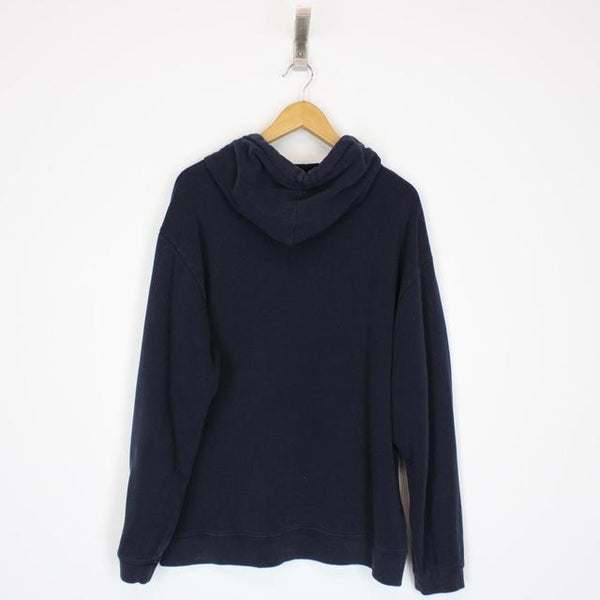 Vintage 00s GAP Navy Blue and Grey Pullover Spellout Hoodie Jumper