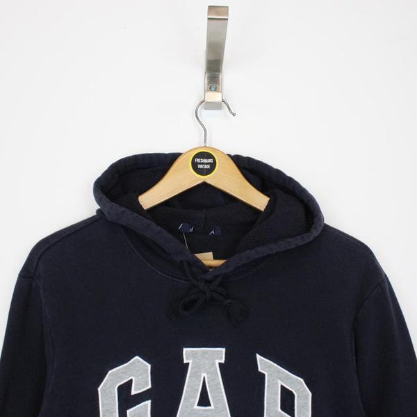 Vintage 00s GAP Navy Blue and Grey Pullover Spellout Hoodie Jumper