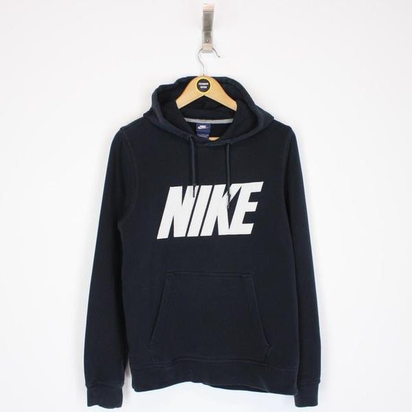 Nike Navy Blue and White Spellout Hoodie Jumper