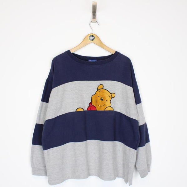 Vintage 90s Winnie the Pooh Grey and Navy Blue Sweatshirt Jumper