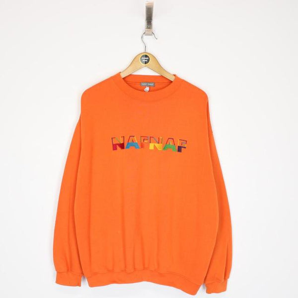 Vintage 90s Naf Naf Orange Spellout Sweatshirt Jumper