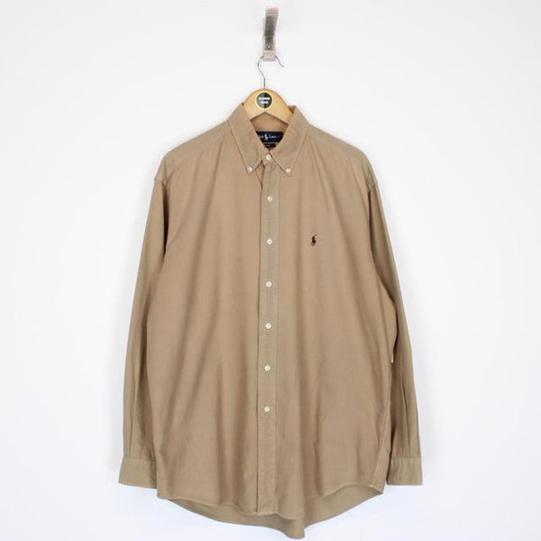 Vintage Polo Ralph Lauren Tan Brown Long Sleeve Cotton Shirt