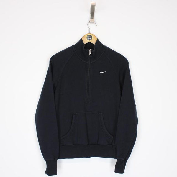 Vintage 00s Nike Black and White 1/4 Zip Sweatshirt Jumper