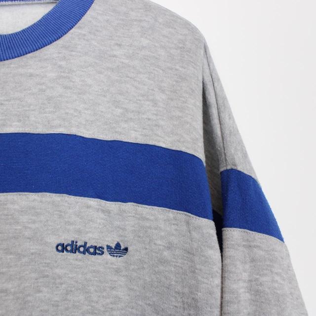 Vintage 90s Adidas Grey and Blue Spellout Sweatshirt Jumper