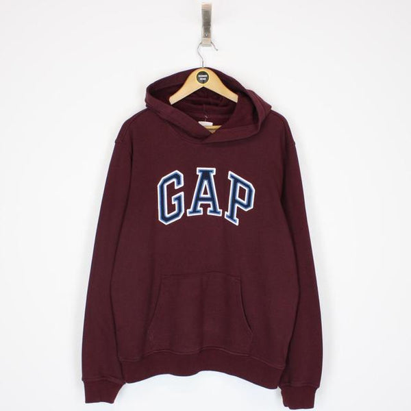 GAP Burgundy and Navy Blue Pullover Spellout Hoodie Jumper