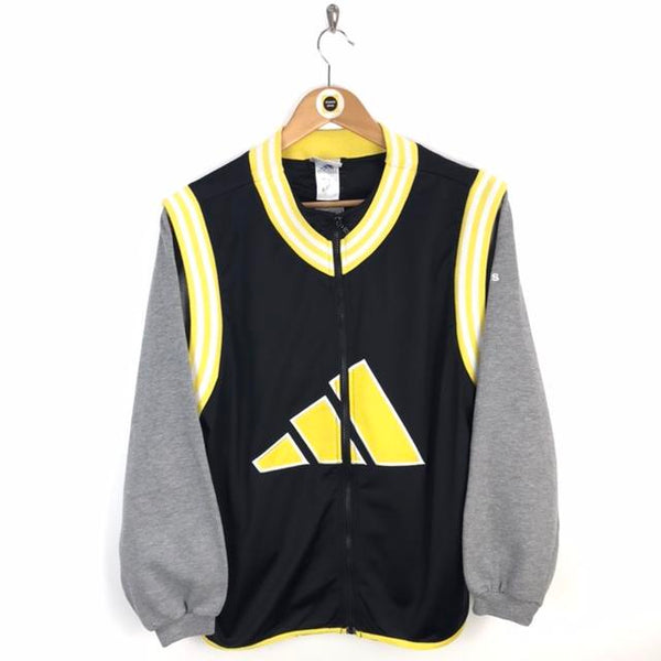 Vintage 90’s Adidas Black, Yellow and Grey Spellout Zip Up Track Jacket