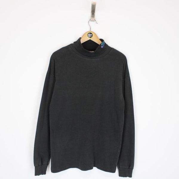 Vintage 90s Nike Black Long Sleeve Roll Neck Spellout T-Shirt