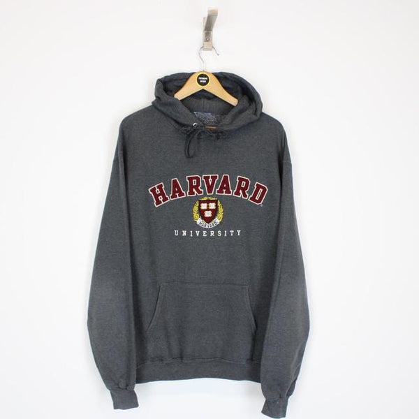 Vintage 90s Champion Harvard USA Grey Spellout Hoodie Jumper