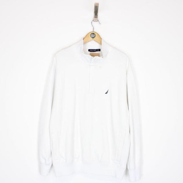 Vintage 00s Nautica White 1/4 Zip Sweatshirt Jumper