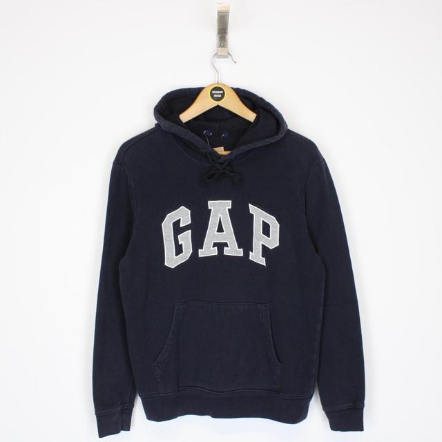 Vintage 00s GAP Navy Blue and Grey Pullover Spellout Hoodie Jumper